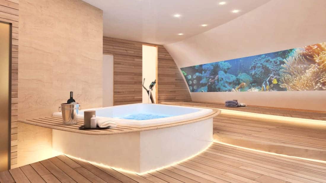 Render shows full bathtub inside the superyacht concept