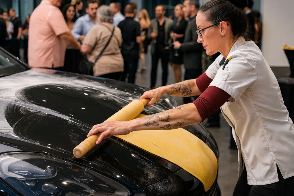 A Chicago chef rolled pasta on a Porsche Cayenne in a viral stunt, putting a luxury car at the center of an unusual cultural moment