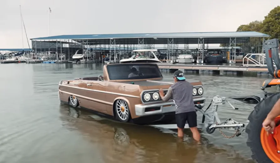 Shaq had incredible reaction after seeing his 1-of-1 world-first 1964 Impala boat for the first time before taking it for ride