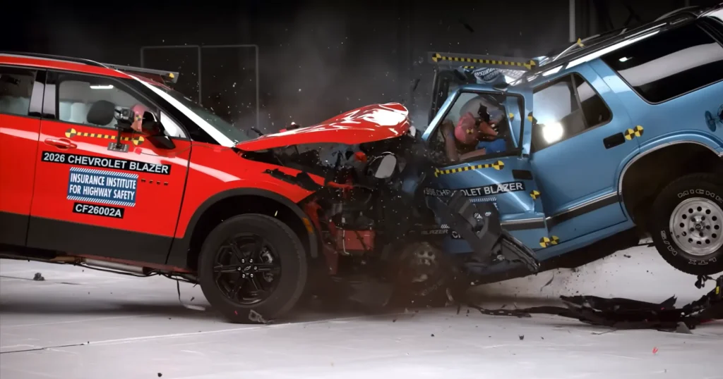A 2026 Chevrolet Blazer and a 1996 Chevrolet Blazer are put head-to-head in a crash test to show how much has dramatically changed in 30 years