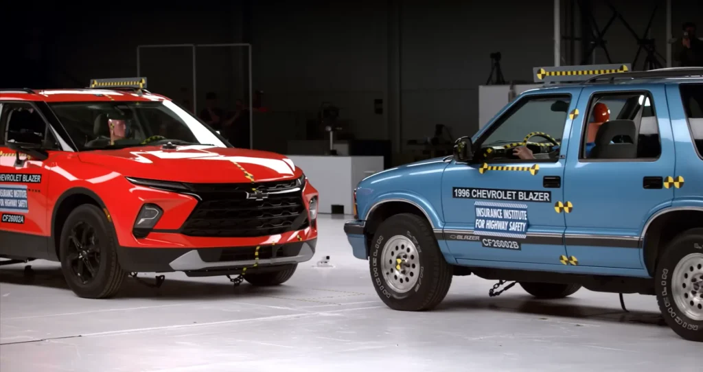 A 2026 Chevrolet Blazer and a 1996 Chevrolet Blazer are put head-to-head in a crash test to show how much has dramatically changed in 30 years