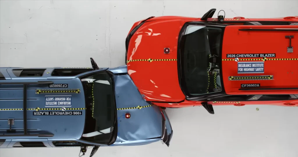 A 2026 Chevrolet Blazer and a 1996 Chevrolet Blazer are put head-to-head in a crash test to show how much has dramatically changed in 30 years