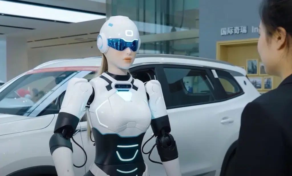 Chinese robots are selling cars in Chery Automotive showrooms using humanoid robots developed with AiMOGA to revolutionize the dealership experience