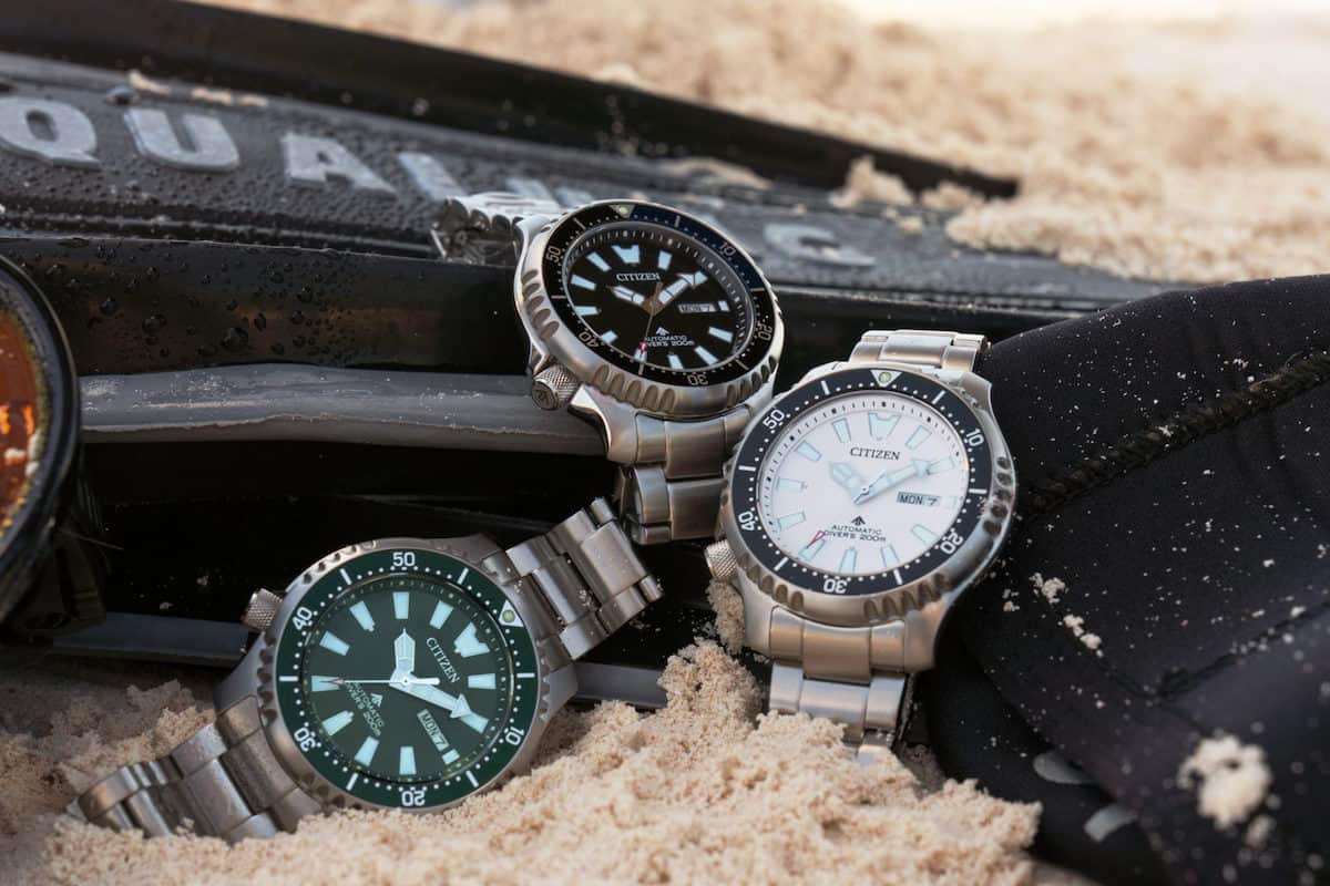 Citizen Promaster Dive Automatic collection displayed on sand