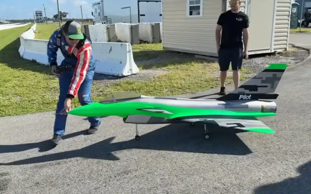 US YouTuber Cleetus McFarland nearly destroyed a $20,000 Pilot RC J-10 turbine jet after it clipped power lines mid-flight but somehow it survived