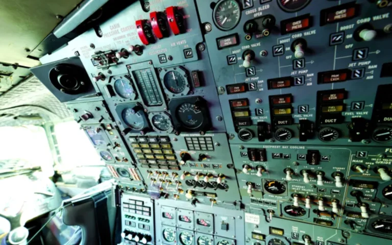 Photo shows inside of Concorde's cockpit, one of the most complex cockpits in history