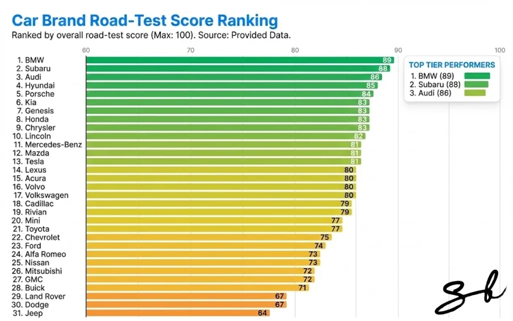 In a study evaluating the user experience of the 31 biggest car brands in the world, BMW came out on top with the highest road-test scores