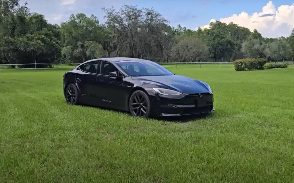 A Tesla Model S Plaid, which is a rejected car bought under Lemon Law