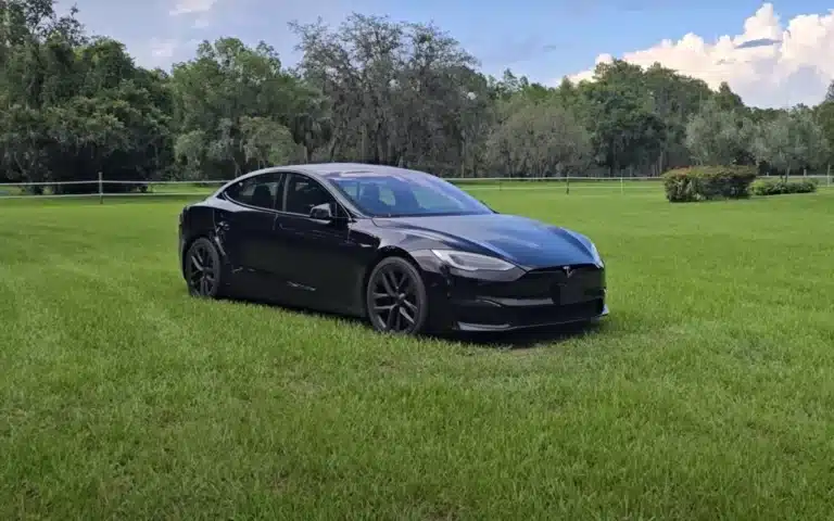 A Tesla Model S Plaid, one of the dealer rejects he bought under the Lemon Law
