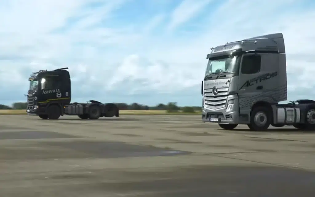 Two semi-trucks had an unlikely & hilarious drag race