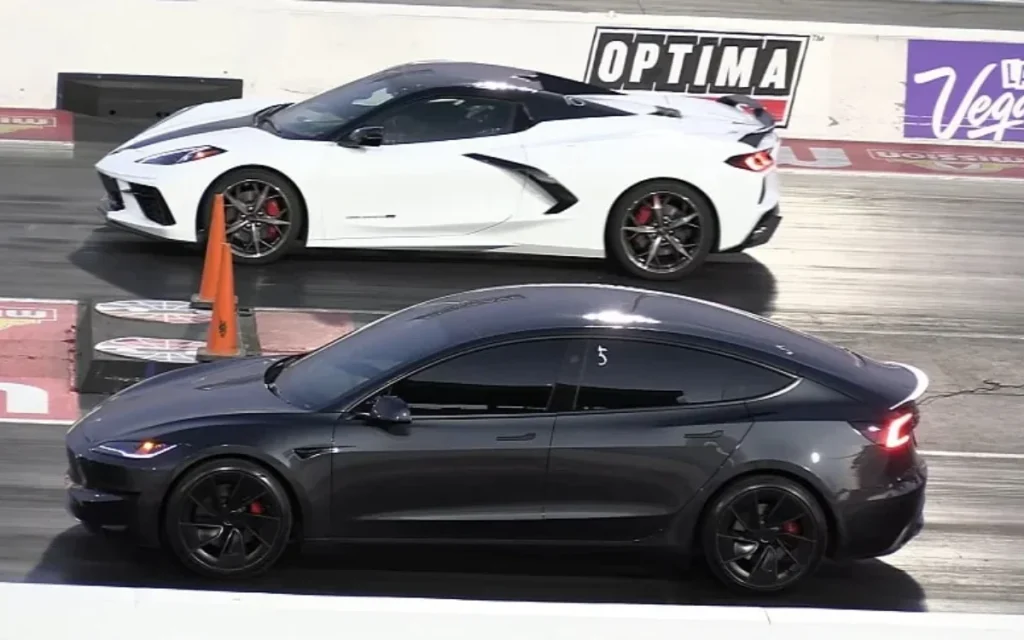 This C8 Chevrolet Corvette Stingray R took on a Tesla Model 3 Performance at the drag strip - and it didn't end well