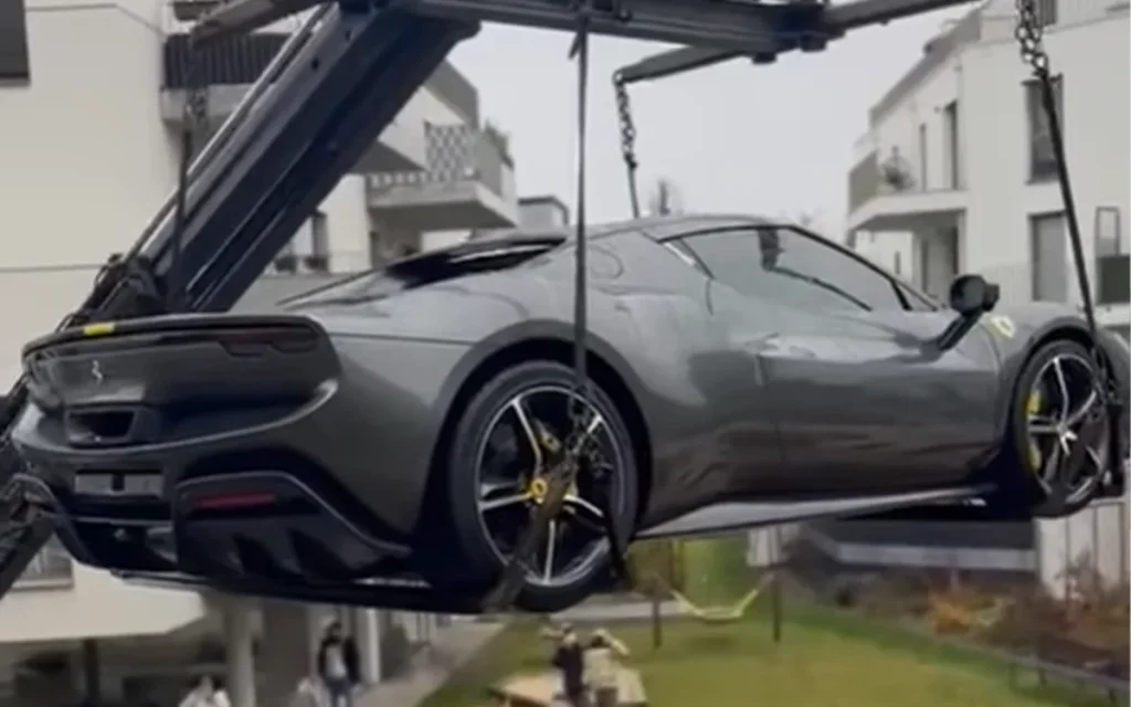 This young millionaire in Vienna, Austria, airlifted a Ferrari 296 GTB onto a balcony after he couldn't find a parking spot