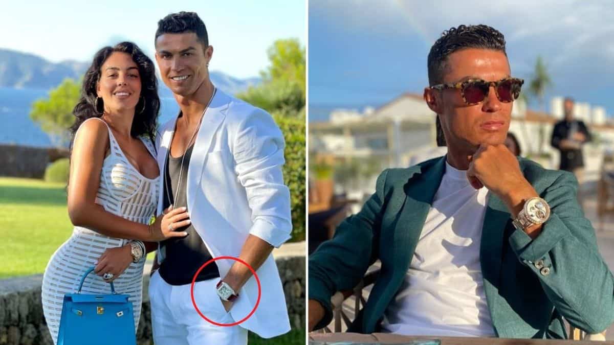 Cristiano Ronaldo pictured left with his partner, Georgina Rodríguez, and on the right.