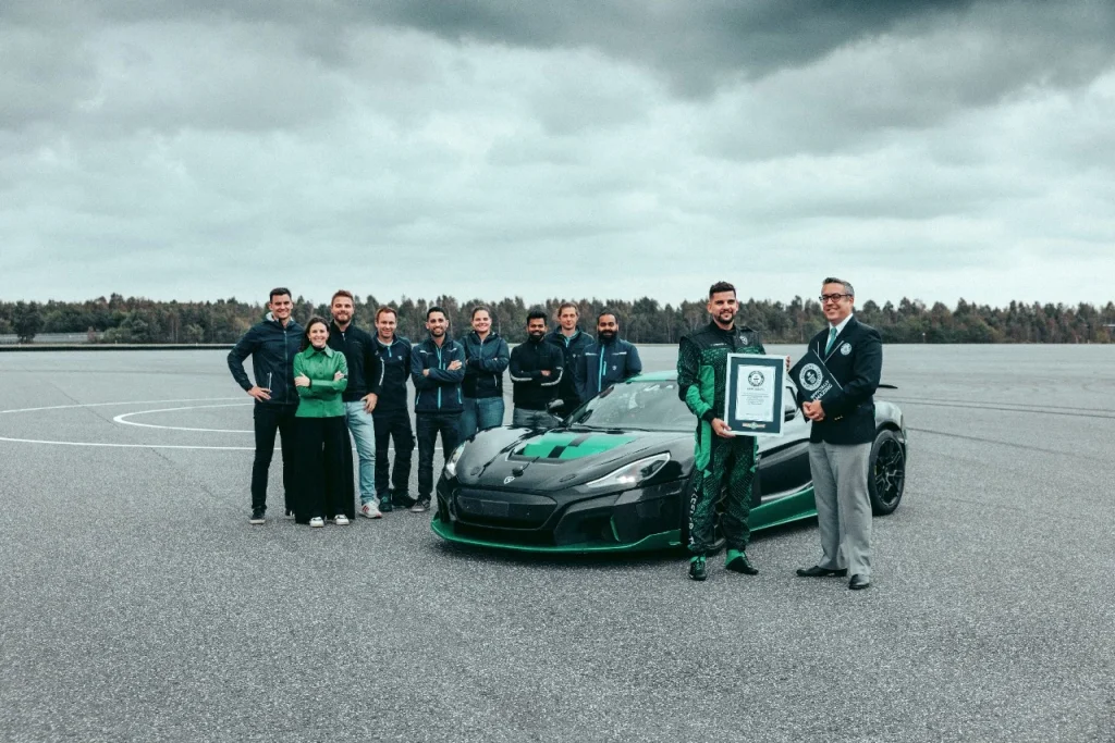 The 1,900+ horsepower Rimac Nevera electric hypercar set a Guinness World Record by driving at 171 mph on a track... in reverse