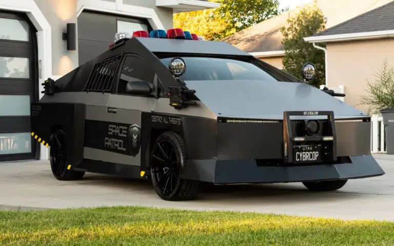 Johnny Lange has created a "Cybercop" Tesla Cybertruck from the parts of a 2004 Toyota Prius