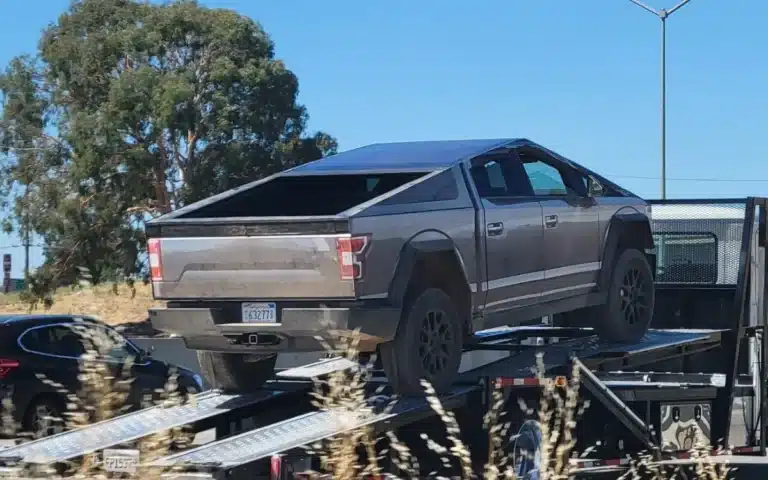 Tesla Cybertruck wrapped as a Ford F150