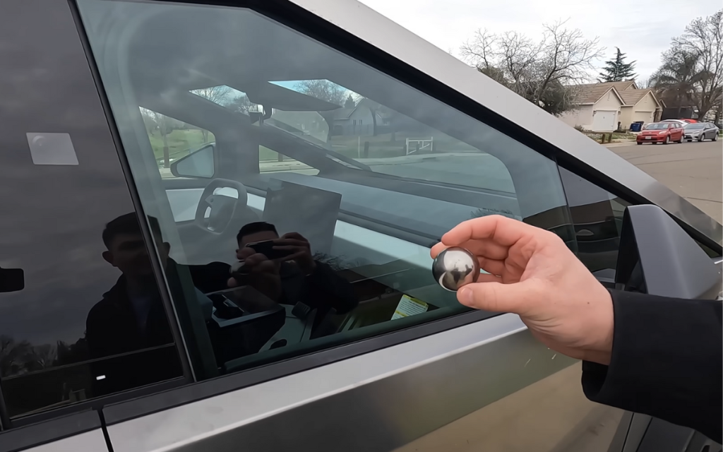 Man tests what happens if you throw a steel ball at a Tesla Cybertruck window after the infamous 2019 fail