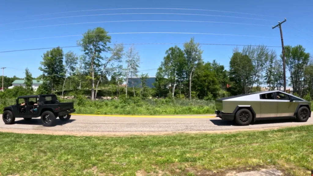 A 2024 Tesla Cybertruck took on 2004 diesel military Humvee in a tug-of-war and it ended up being a total domination