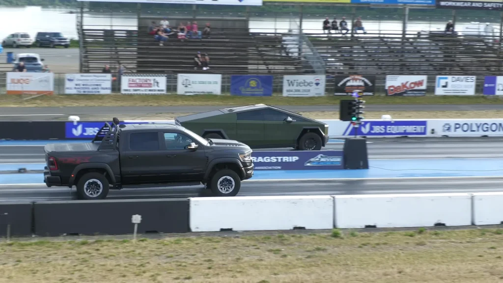 Tesla Cybertruck drags Ram 1500 TRX in EV vs gas battle in Canada and it quickly gets ugly