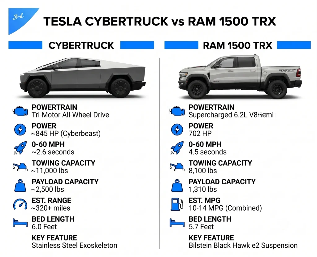 Tesla Cybertruck drags Ram 1500 TRX in EV vs gas battle in Canada and it quickly gets ugly