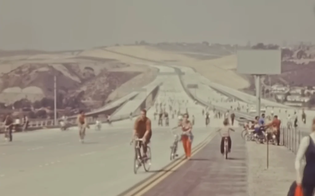 Archive footage shows moment San Diego eight lane freeway opened in 1972 shaping American travel forever