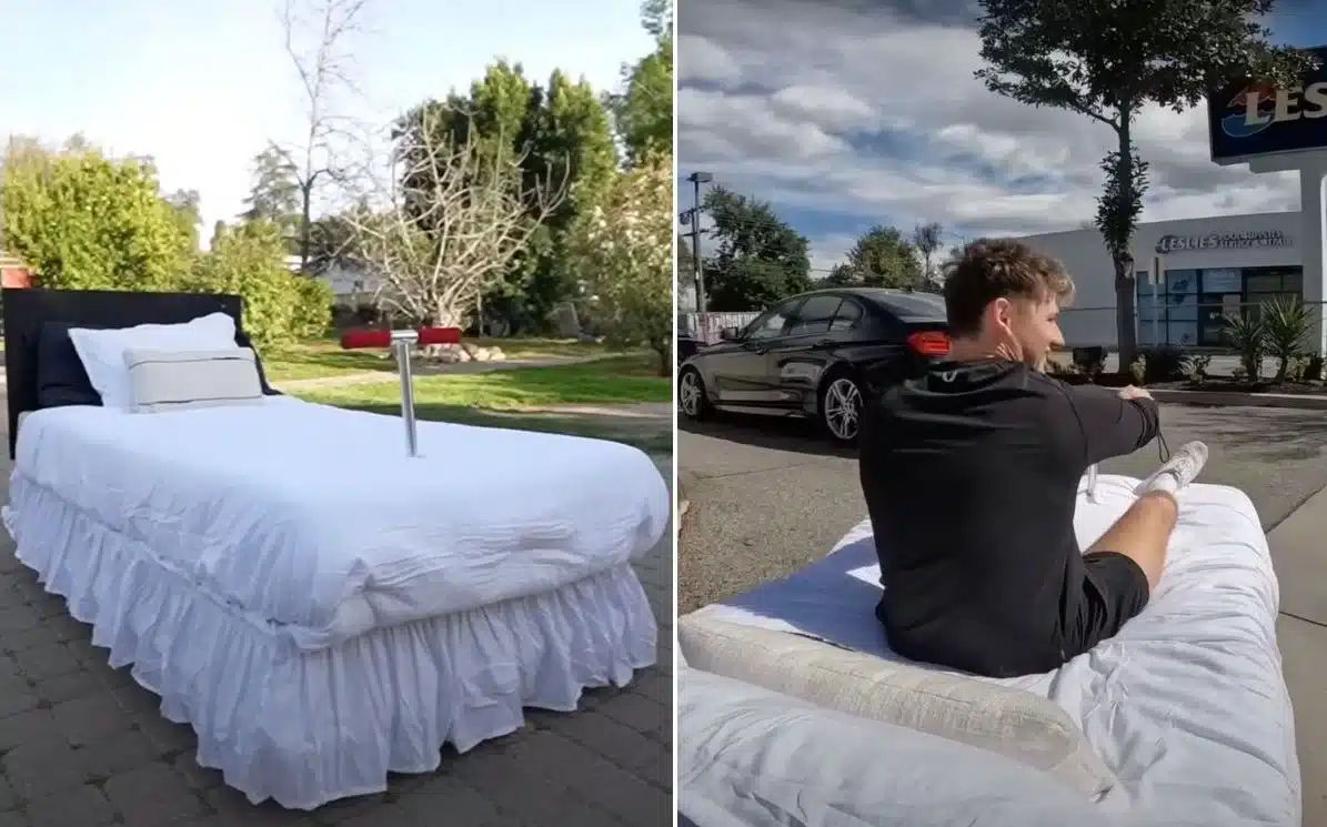 Man turns bed into a car so he can drive for morning coffee without getting up