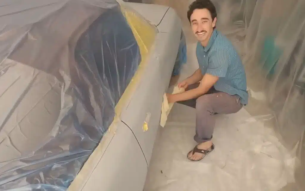 This Miata car paint job was a DIY car project involving a full garage respray and bodywork repair, completed at home with no professional help