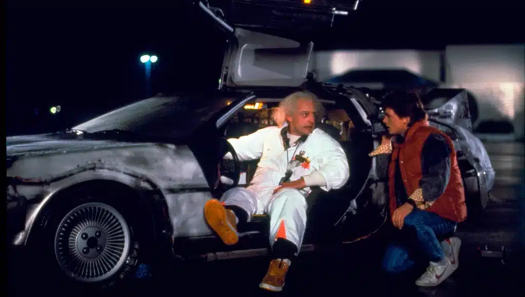 Doc and Marty with the DeLorean.