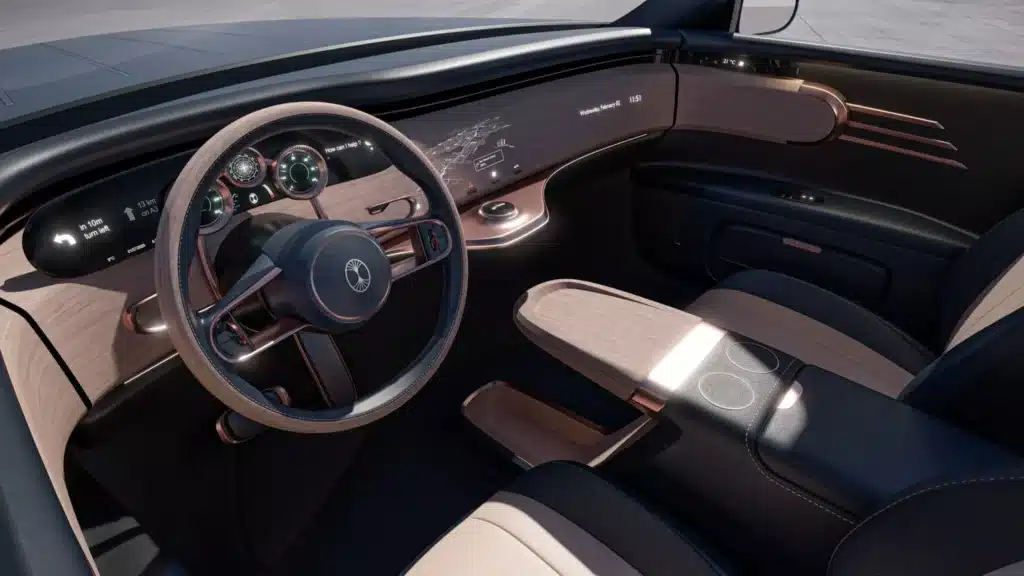 The interior of the Dacora is very much focused on an analogue, anti-technology aesthetic.