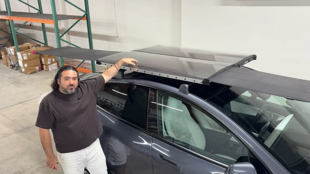 California company unveils world's first solar roof system that can be installed on a Tesla or any other EV so you 'never have to stop at a charger again