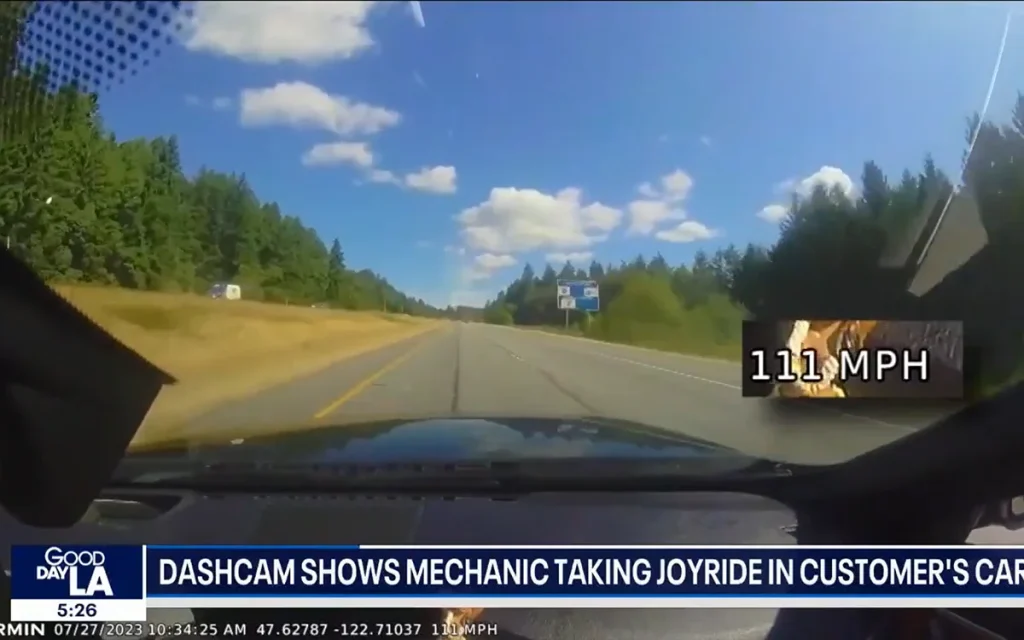 A man from Washington found that a mechanic had taken his BMW out for a joyride after being repaired, as dashcam footage recorded wild speeds