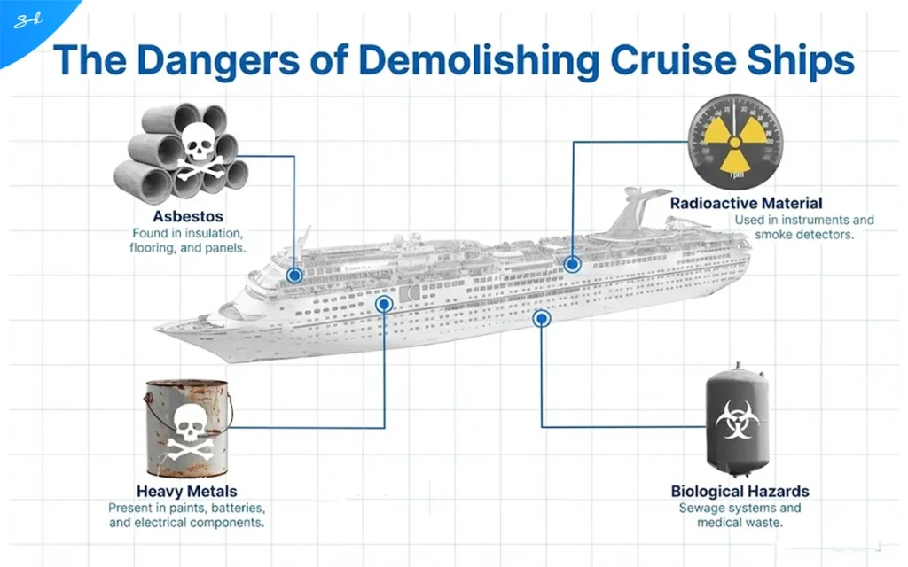 The method of how cruise ships are demolished is utterly dangerous, but its neccessary to avoid killing off marine life with pollution