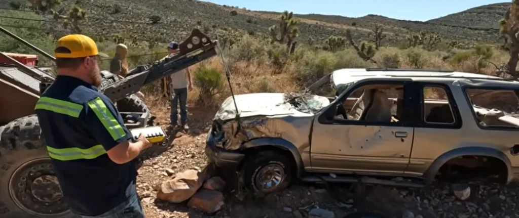 Recovery team called to find abandoned vehicle deep into the Nevada desert and quickly discover why no one has attempted to rescue it in years
