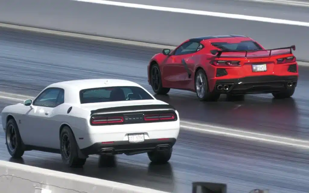 This Chevrolet Corvette C8 went drag racing against rounds of Dodge Challenger opponents to see who the real king of American drag racing is