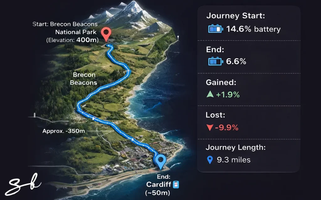In a bid to see if regenerative braking can charge an electric car, this man set off from a mountain and recorded how far down he could go before it died