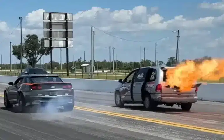 Two guys met up to drag race a turbine-powered Camaro against a Rolls-Royce turbine-powered minivan