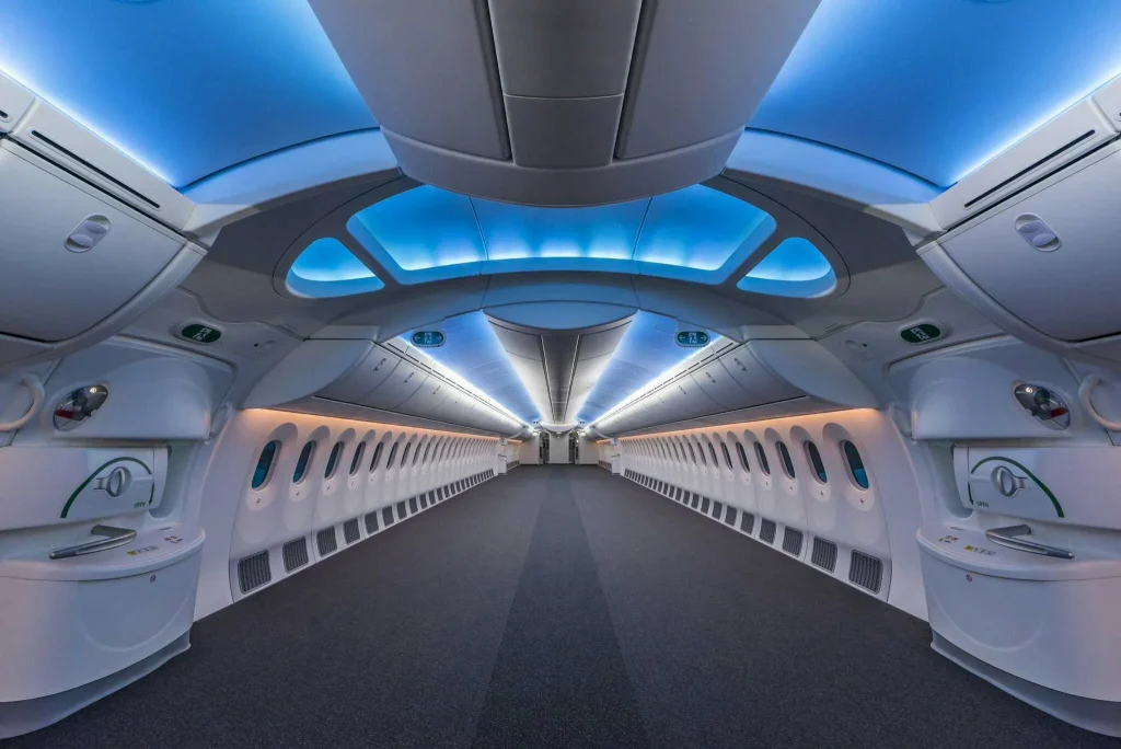 This is what a Boeing 787 looks like before seats are installed and it's totally surreal to see
