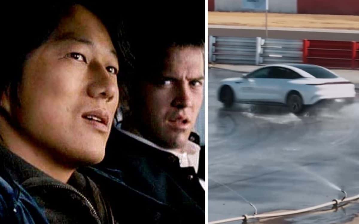 Han and Lucas Black in Tokyo Drift on the left with a photo of record-holding Zhiji L7.