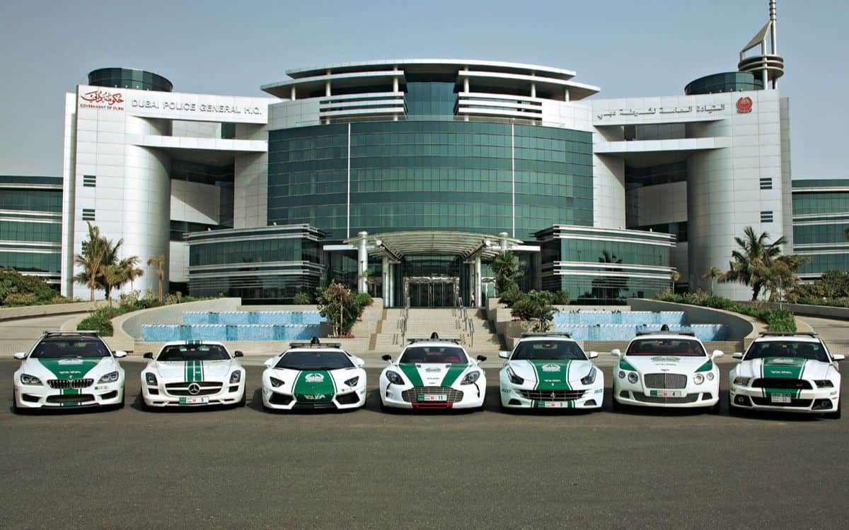 The fleet of supercars owned by Dubai Police.