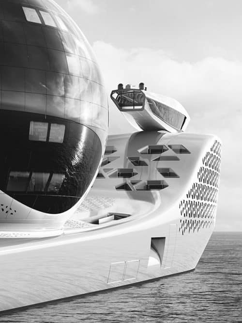 Earth 300 yacht is a giant floating sphere with labs inside