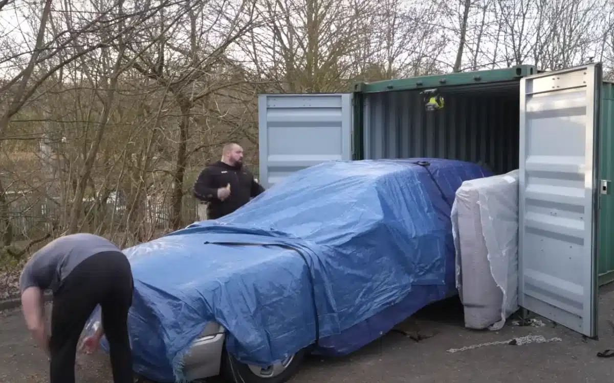 Eddie Hall buys mystery container for $16,815 and the car he finds inside ends up saving the day