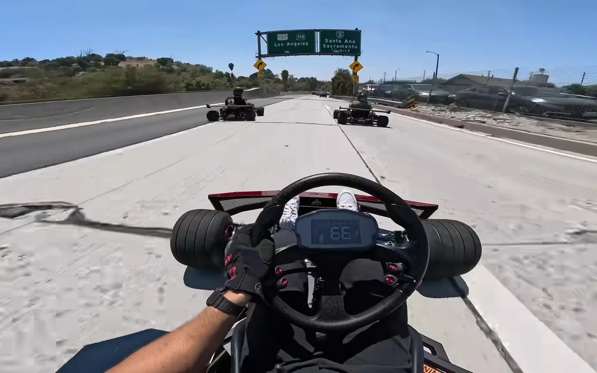 California man tests three of the world's fastest electric go-karts by taking them on the highway and says one thrill stands out to him
