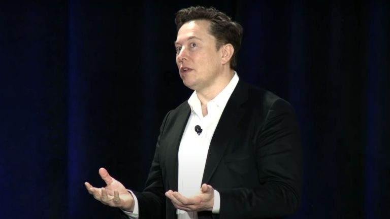 Elon Musk is pictured speaking