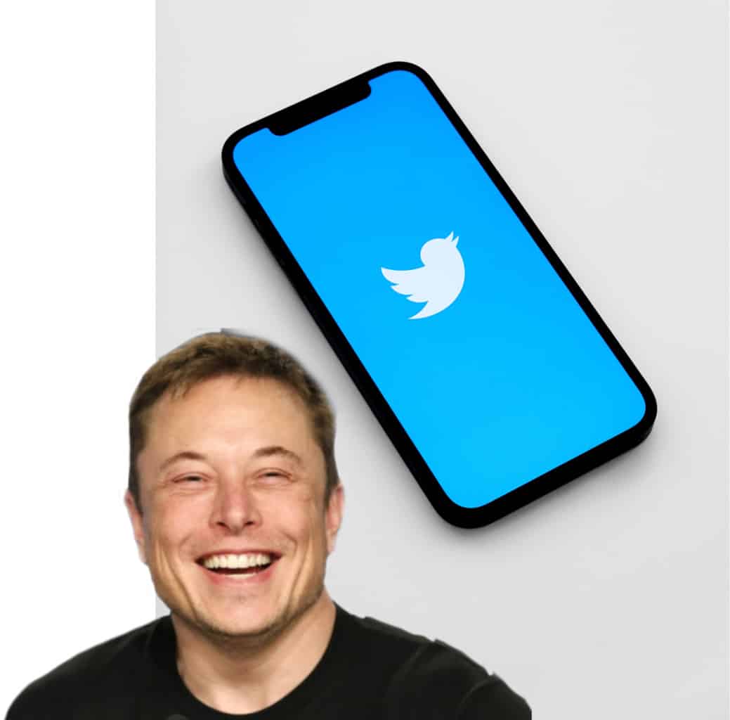 Elon Musk and smartphone with Twitter