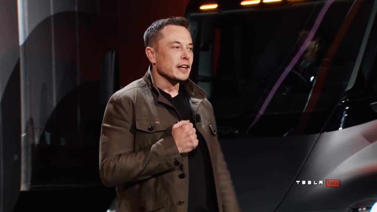 Elon Musk on stage for the Semi unveil