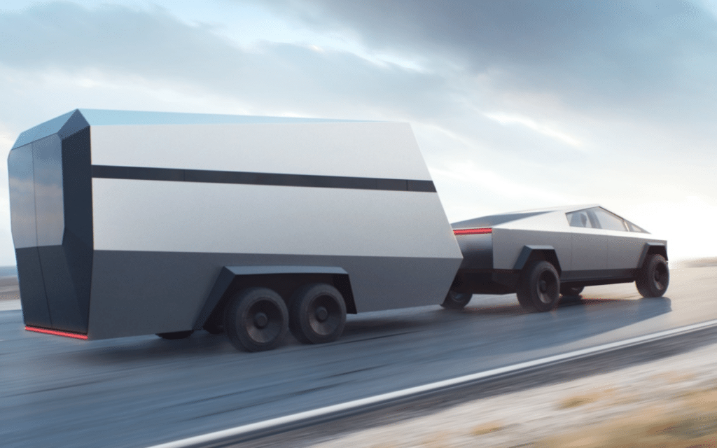 Other notable elements of its exterior include its singular giant windshield wiper and no visible door handles. A prototype has been spotted towing a massive trailer. Tesla has stated that the biggest Cybertruck will be able to tow up to 15,000 pounds. Every model will be able to haul 3,500 pounds in its cargo bed.