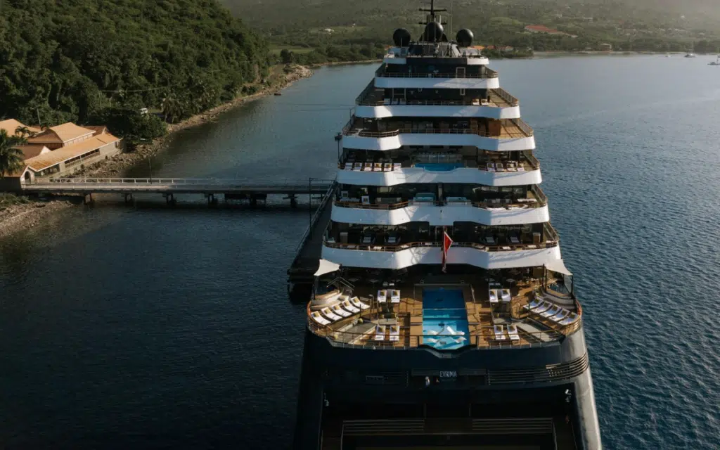 Evrima luxury superyacht from the Ritz-Carlton superyacht company rear view