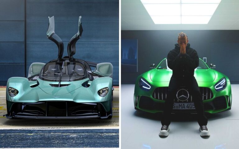 An Aston martin Valkyrie and Lewis Hamilton with a Mercedes