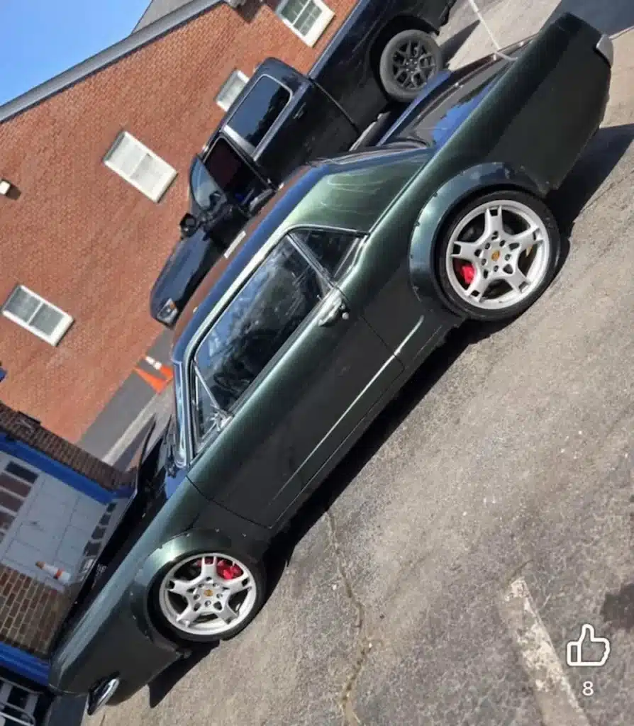 Someone in Indiana dropped the shell of a 1966 Mustang onto a 2008 Porsche 911 chassis