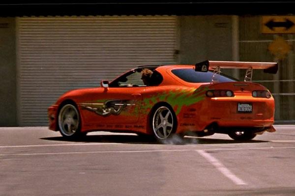 The orange Toyota Supra skidding in The Fast and the Furious.